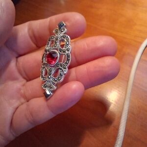 Ruby and Hematite Marquisette Brooch
